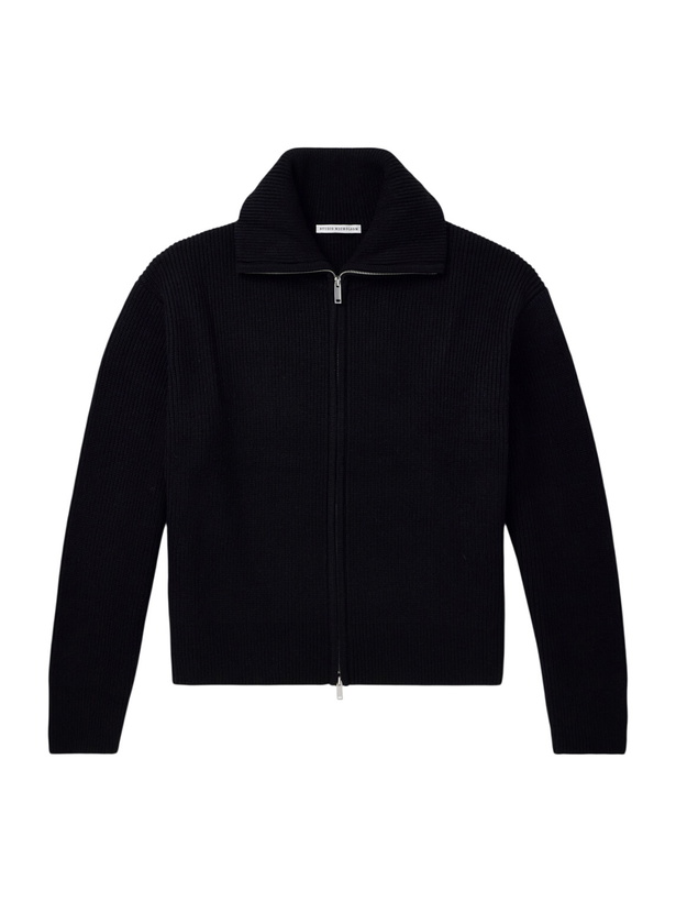 Photo: Studio Nicholson - Ribbed-Knit Merino Wool Zip-Up Cardigan - Black