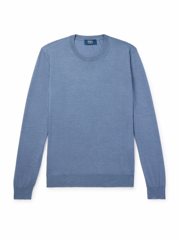 Photo: FEDELI - Argentina Slim-Fit Cashmere and Silk-Blend Sweater - Blue