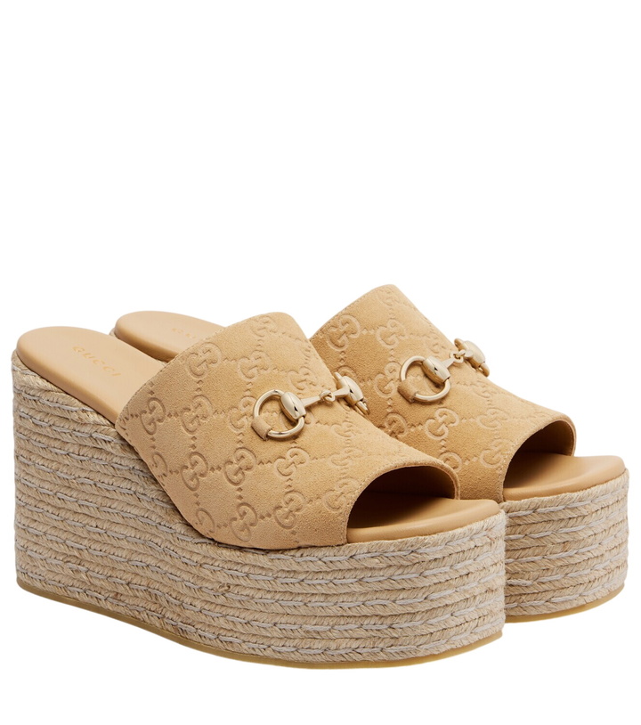 Photo: Gucci Horsebit GG suede espadrille wedges
