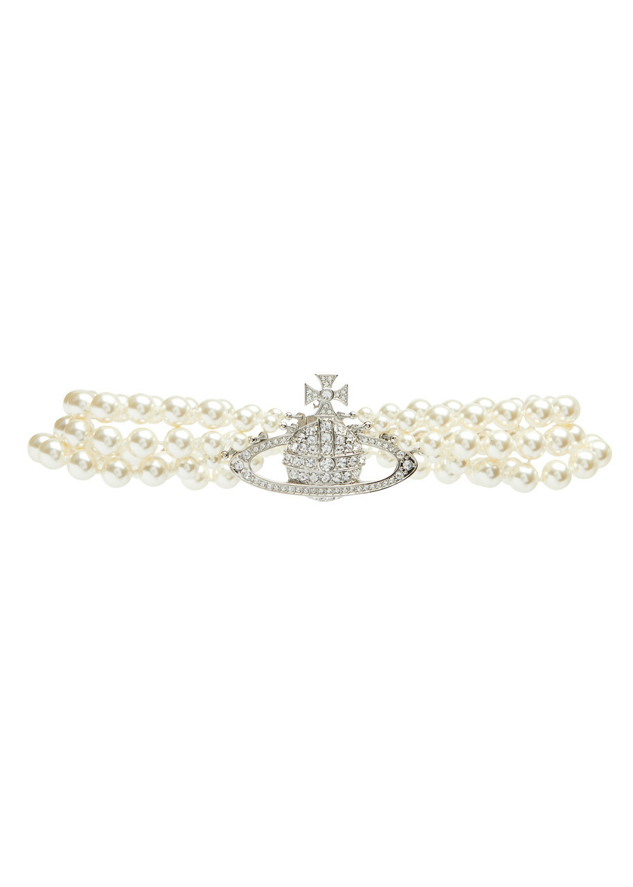 Vivienne Westwood Three Row Bas Relief Faux Pearl Choker