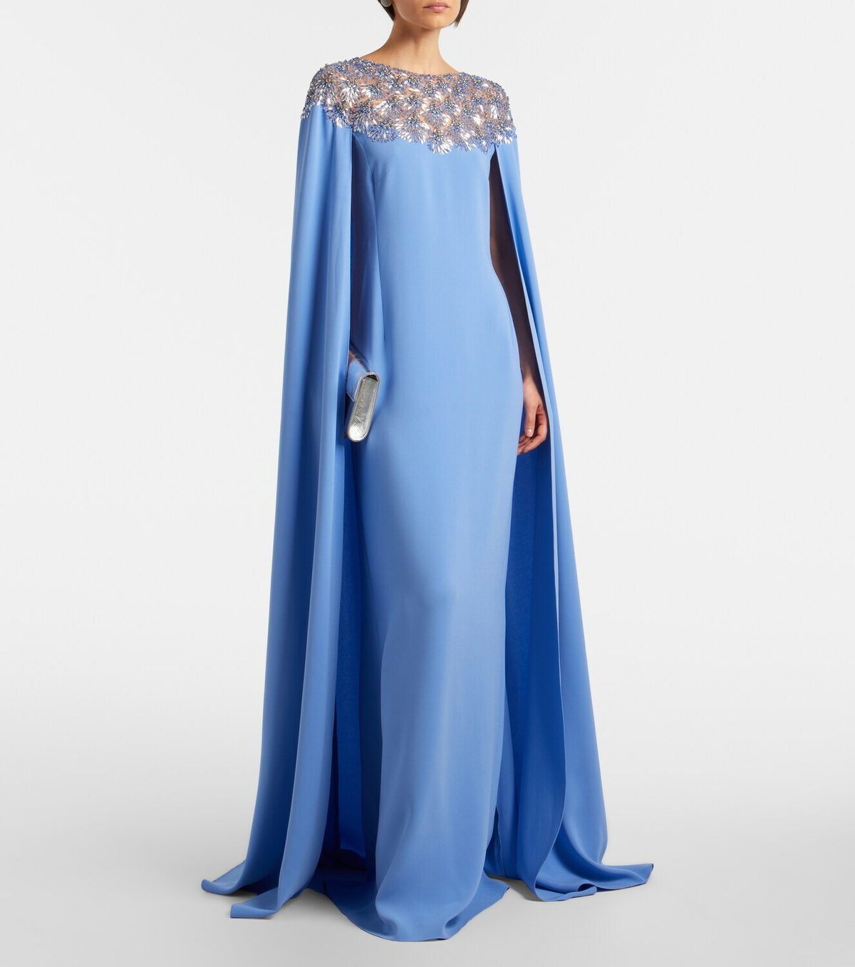 Oscar de la Renta Embellished caped silk-blend gown
