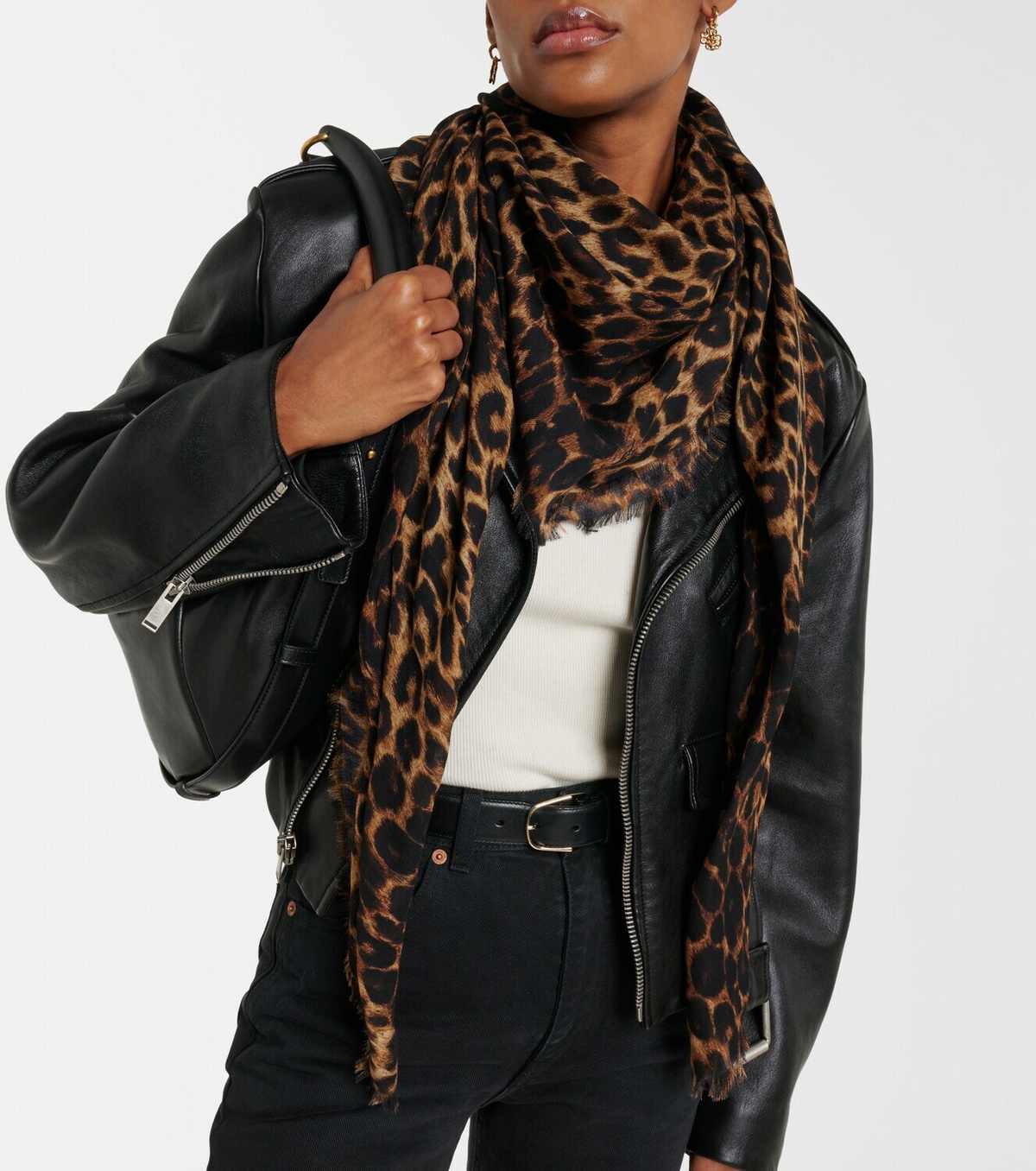 Saint Laurent Leopard-print wool scarf