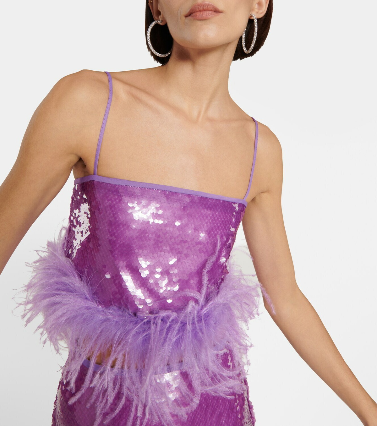 Giuseppe di Morabito Feather-trimmed sequined crop top