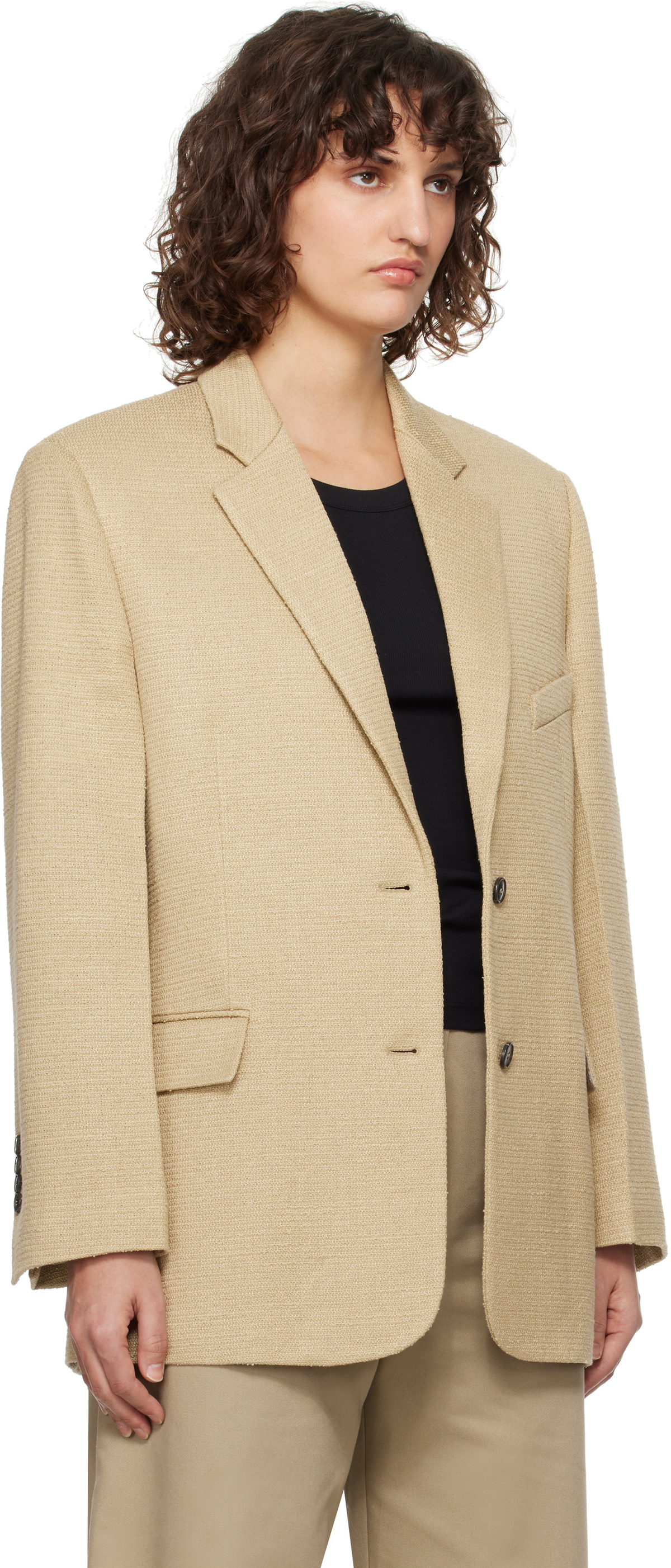 RECTO Beige Oversize Single Breasted Tweed Blazer