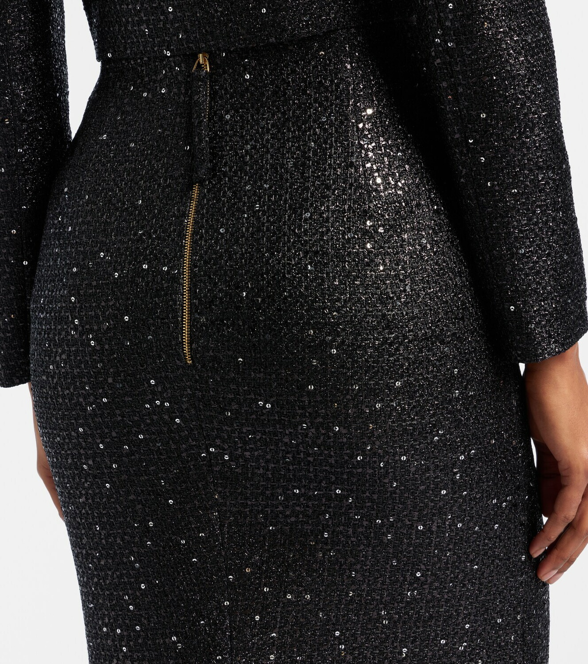Carolina Herrera Sequined lamé tweed pencil skirt