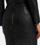 Carolina Herrera Sequined lamé tweed pencil skirt