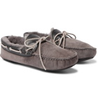 Quoddy - Fireside Leather-Trimmed Shearling-Lined Suede Slippers - Gray