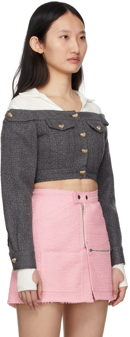 BONBOM Grey Cropped Off Shoulder Jacket