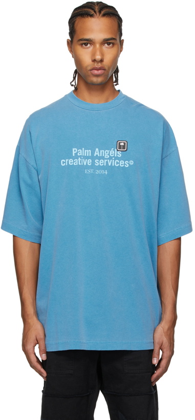 Photo: Palm Angels Blue Tonal Palm Tree Print T-Shirt