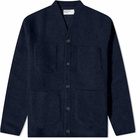 Universal Works Men's Wool Fleece Cardigan in Navy