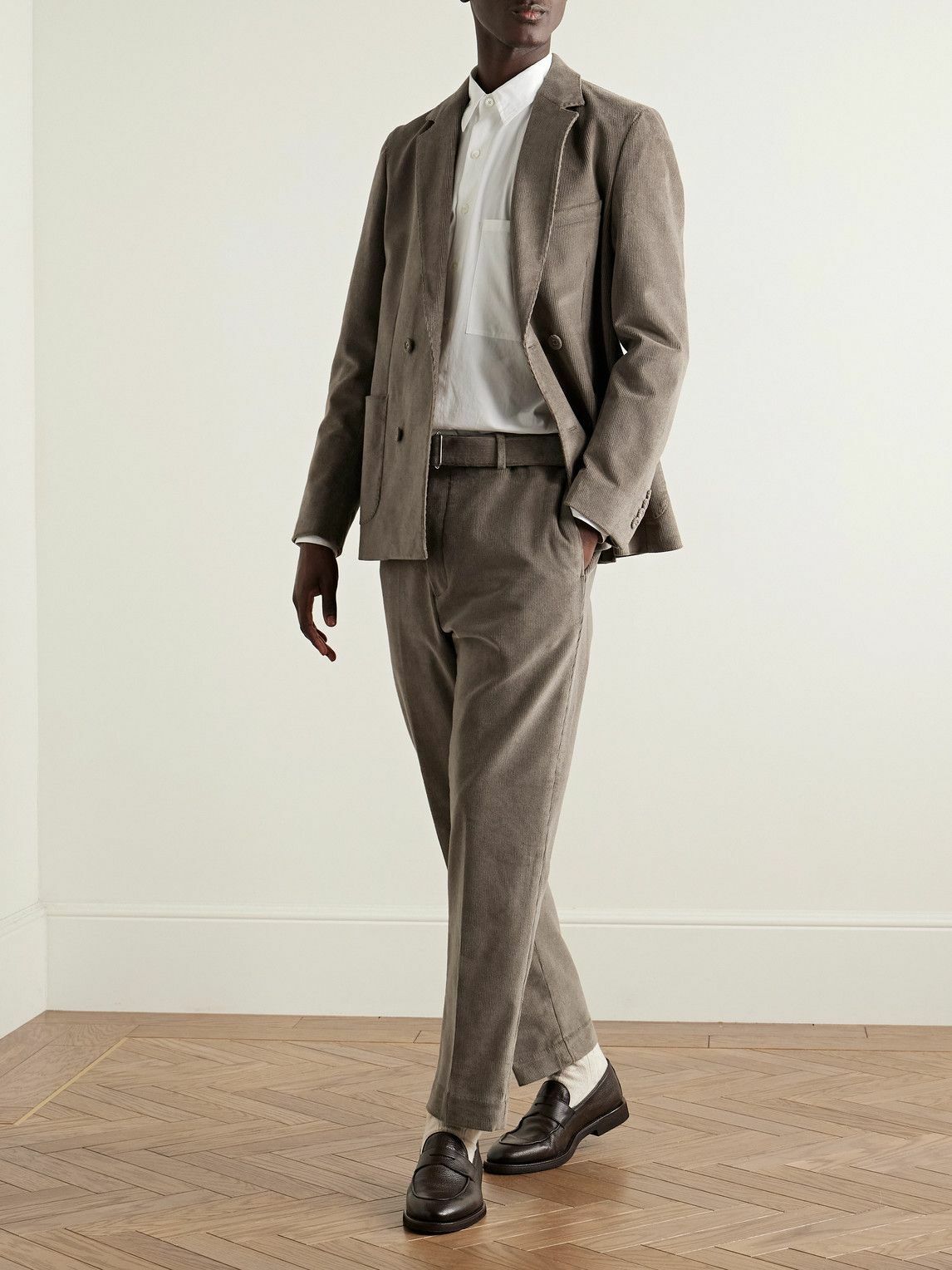 Officine Générale - Hoche Slim-Fit Straight-Leg Belted Cotton-Blend Corduroy Trousers - Brown