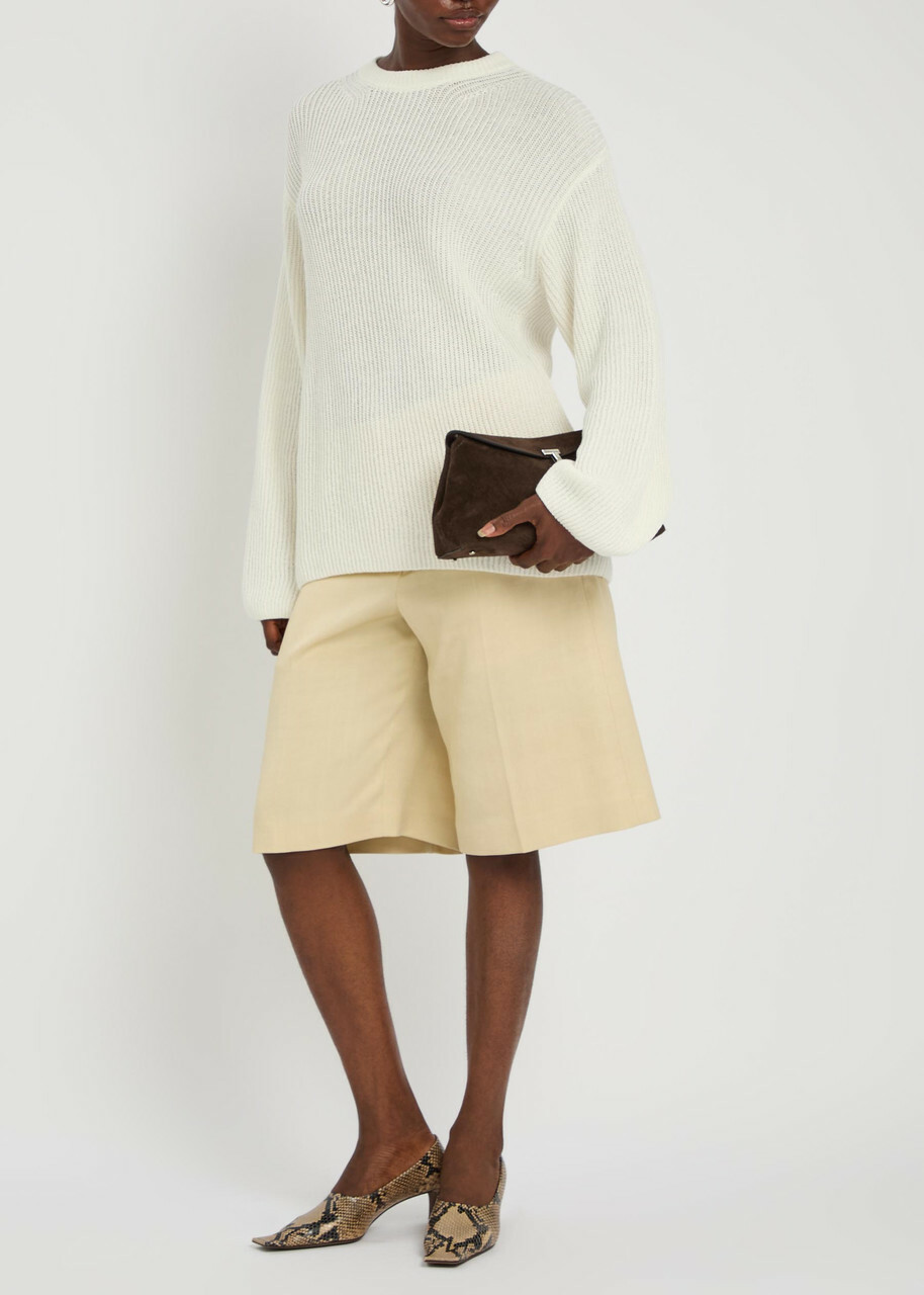 Another Tomorrow Open-knit Cotton and Linen-blend Jumper Off White