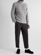 Inis Meáin - Corrán Cam Cable-Knit Donegal Merino Wool and Cashmere-Blend Rollneck Sweater - Gray