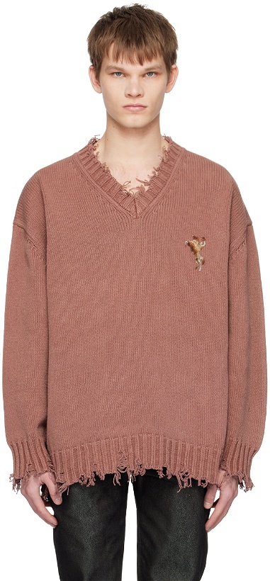 Photo: Doublet Burgundy Distressed Sweater