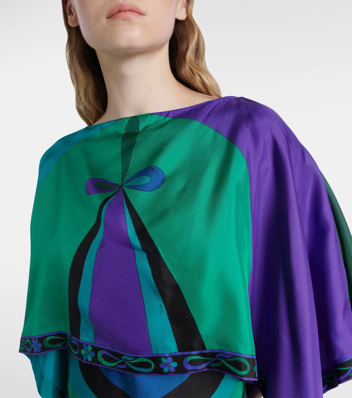 Pucci Iride printed cape-detail silk maxi dress