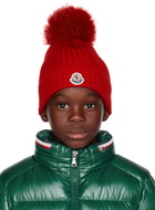 Moncler Enfant Kids Red Pom Pom Beanie