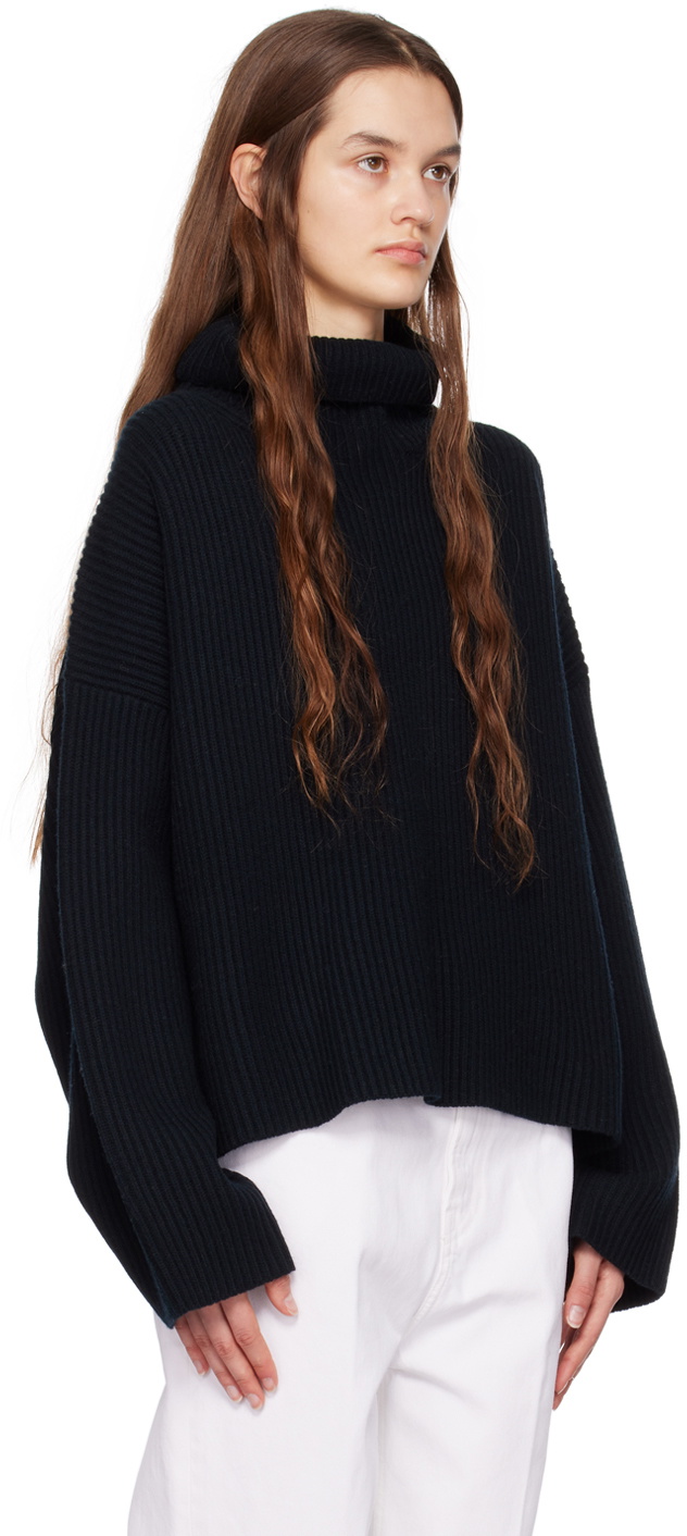 Totême Black Wool Rib Knit Sweater