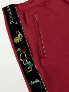 KAPITAL - Flared Embroidered Velvet-Trimmed Tech-Jersey Track Pants - Red
