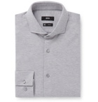 Hugo Boss - Jason Slim-Fit Cutaway-Collar Mélange Cotton-Jersey Shirt - Gray