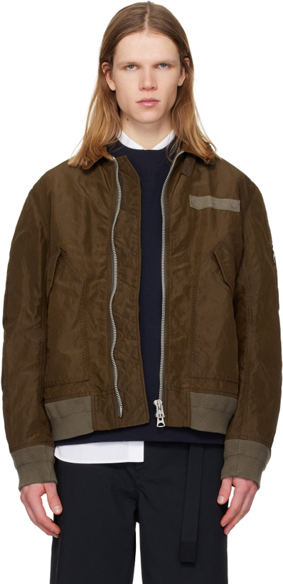 Photo: sacai Brown Treated Nylon Twill Bomber Jacket