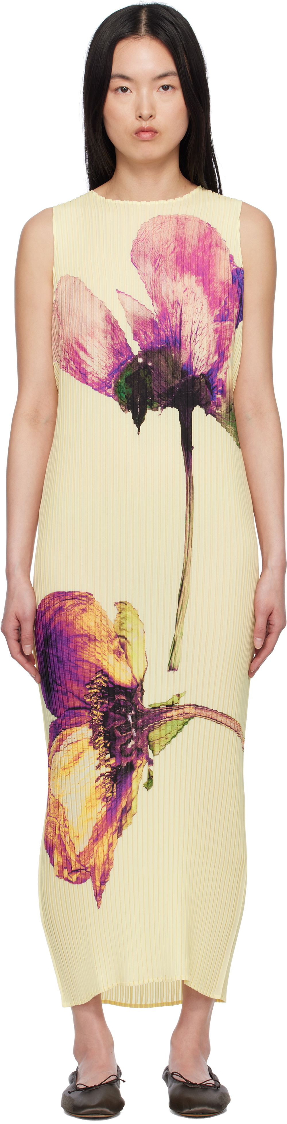 ISSEY MIYAKE Yellow Pressed Flora Pleats Maxi Dress Issey