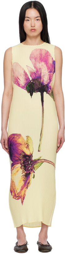 Photo: ISSEY MIYAKE Yellow Pressed Flora Pleats Maxi Dress