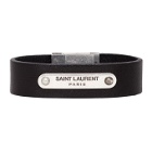 Saint Laurent Black Leather Logo Bracelet