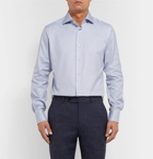 Brioni - Light-Blue Slim-Fit Cutaway-Collar Herringbone Cotton Shirt - Blue