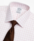 Brooks Brothers Men's Stretch Regent Regular-Fit Dress Shirt, Non-Iron Twill Ainsley Collar Grid Check | Pink
