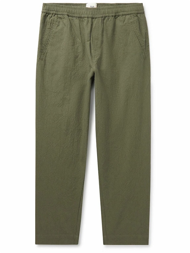 Photo: Folk - Assembly Tapered Crinkled-Cotton Trousers - Green