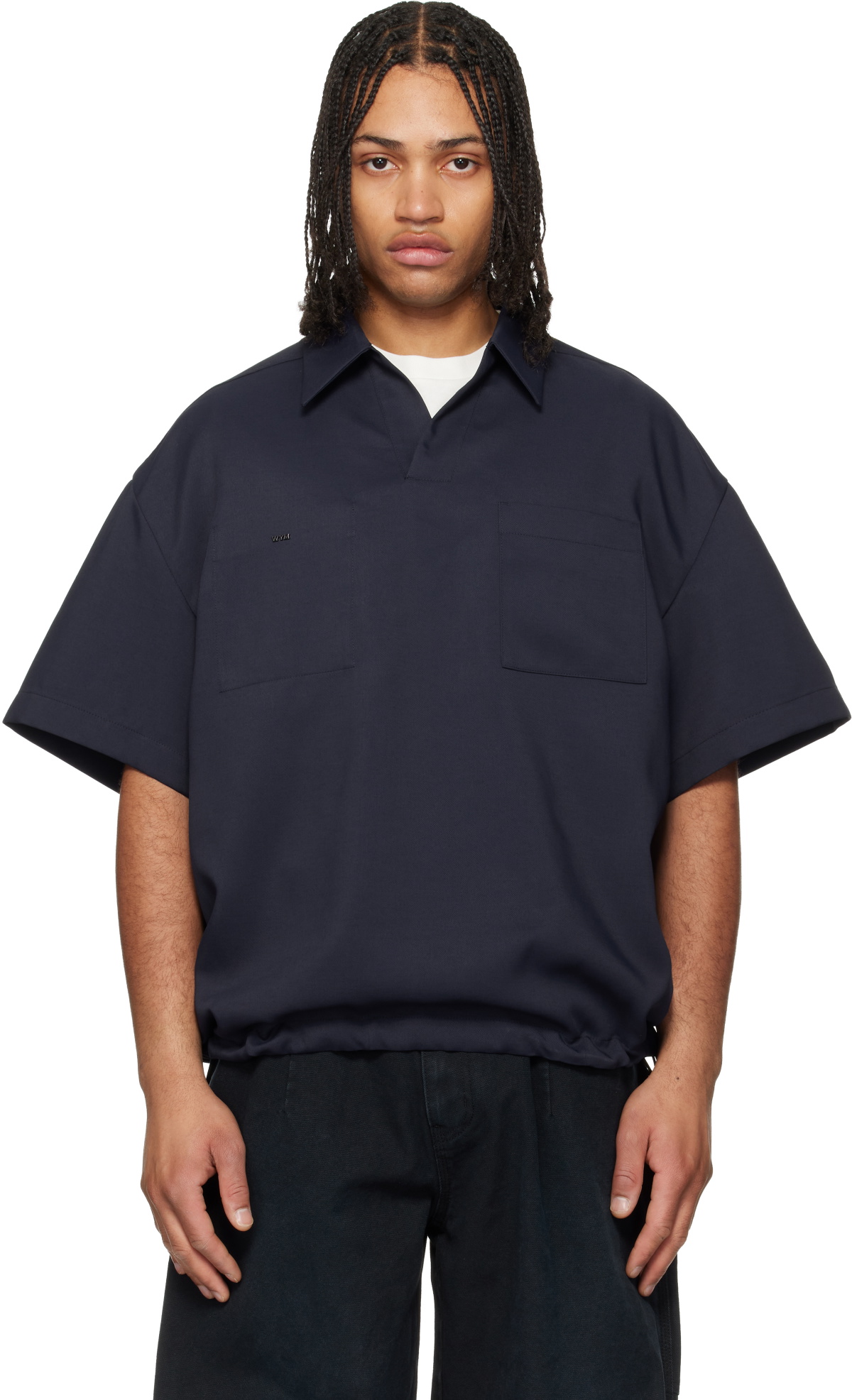 WOOYOUNGMI Navy Twill Patch Pocket Polo