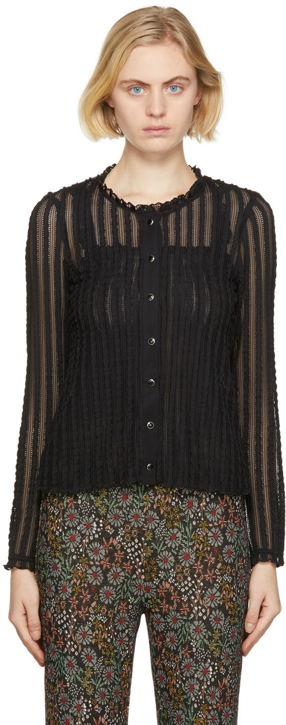 Anna Sui Black Ruffle Knit Lace Cardigan Set Anna Sui