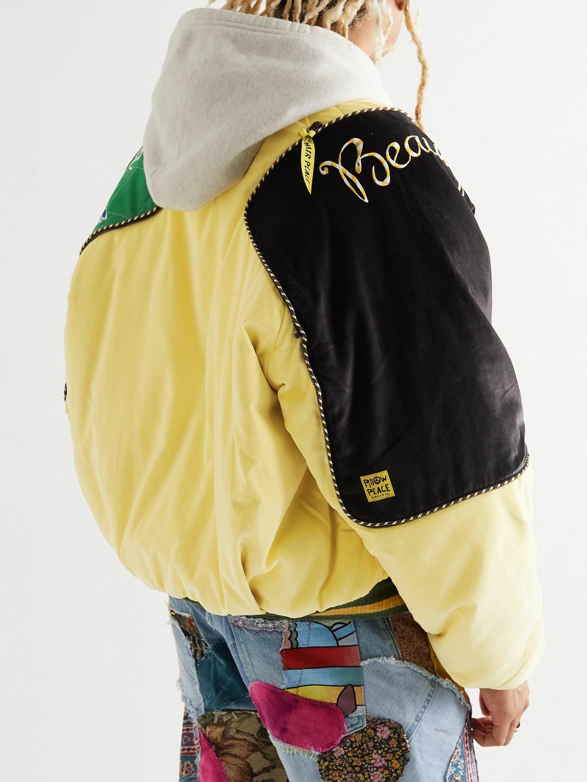 KAPITAL - Embroidered Padded Panelled Cotton and Velvet Bomber Jacket - Yellow