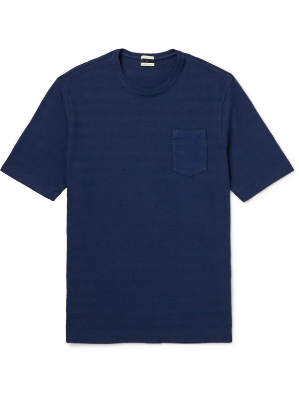 Photo: Massimo Alba - Striped Slub Cotton-Jersey T-Shirt - Blue