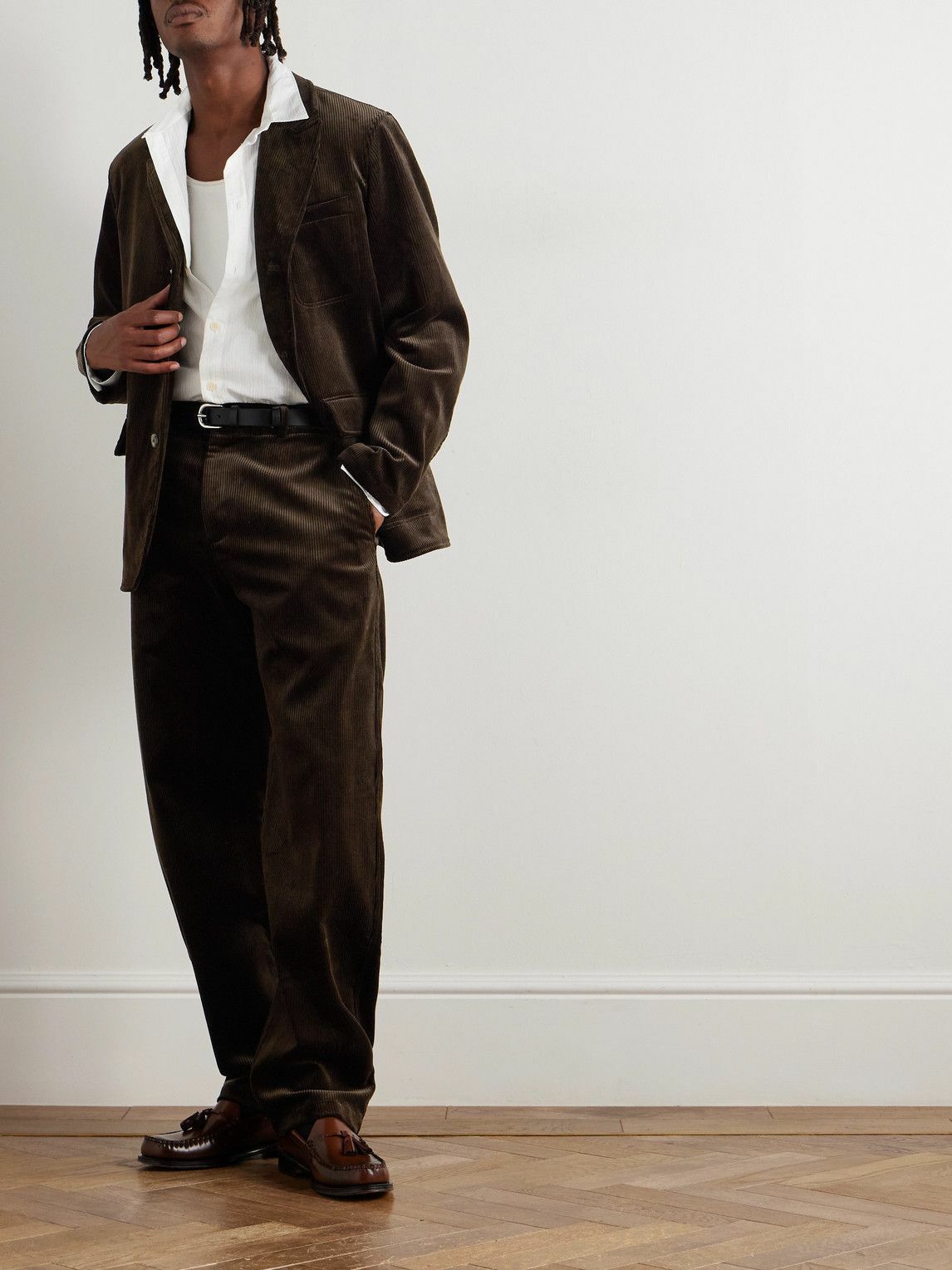De Bonne Facture - Balloon Tapered Cotton-Corduroy Suit Trousers - Brown
