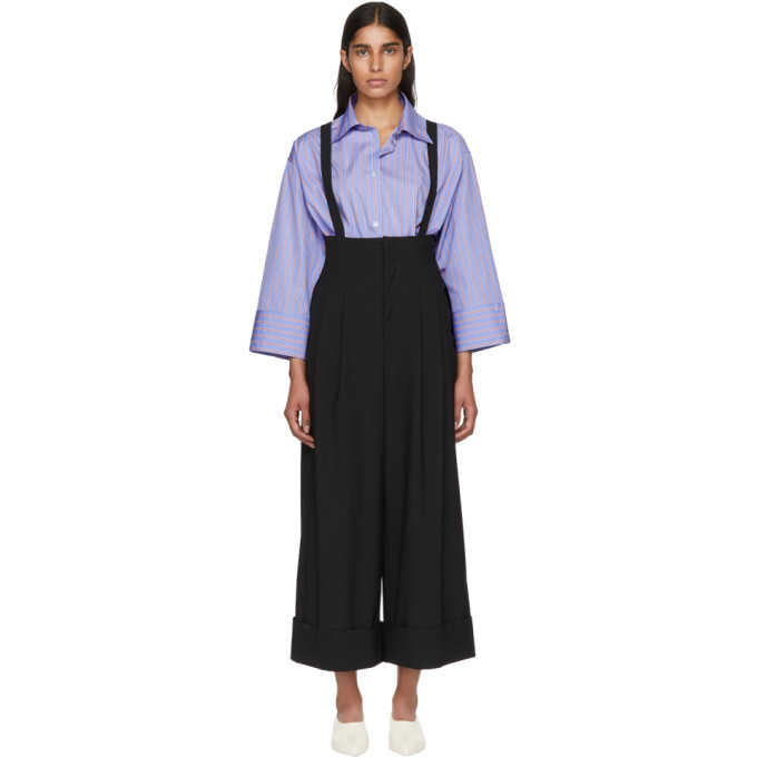 Enfold Black Wool Suspender Wide-Leg Trousers