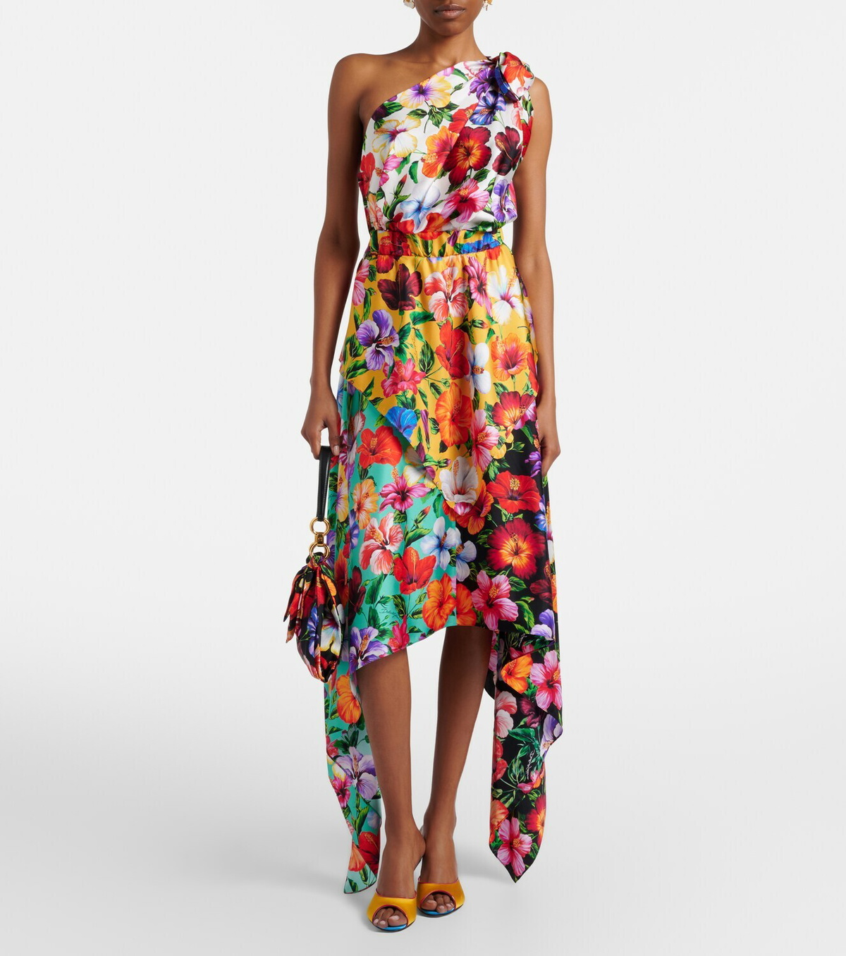 Dolce&Gabbana Floral one-shoulder silk midi dress
