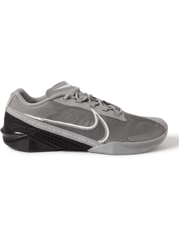 Photo: NIKE TRAINING - React Metcon Turbo Rubber-Trimmed Mesh Sneakers - Gray