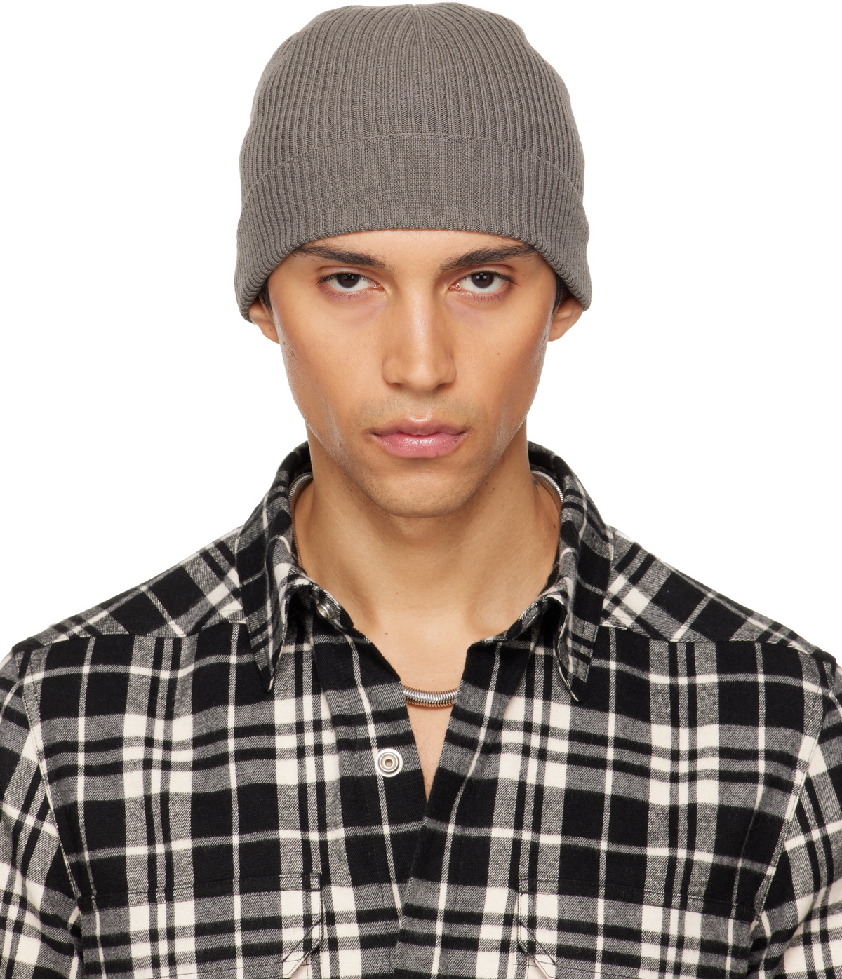 Rick Owens Gray Temple Ribbed Beanie