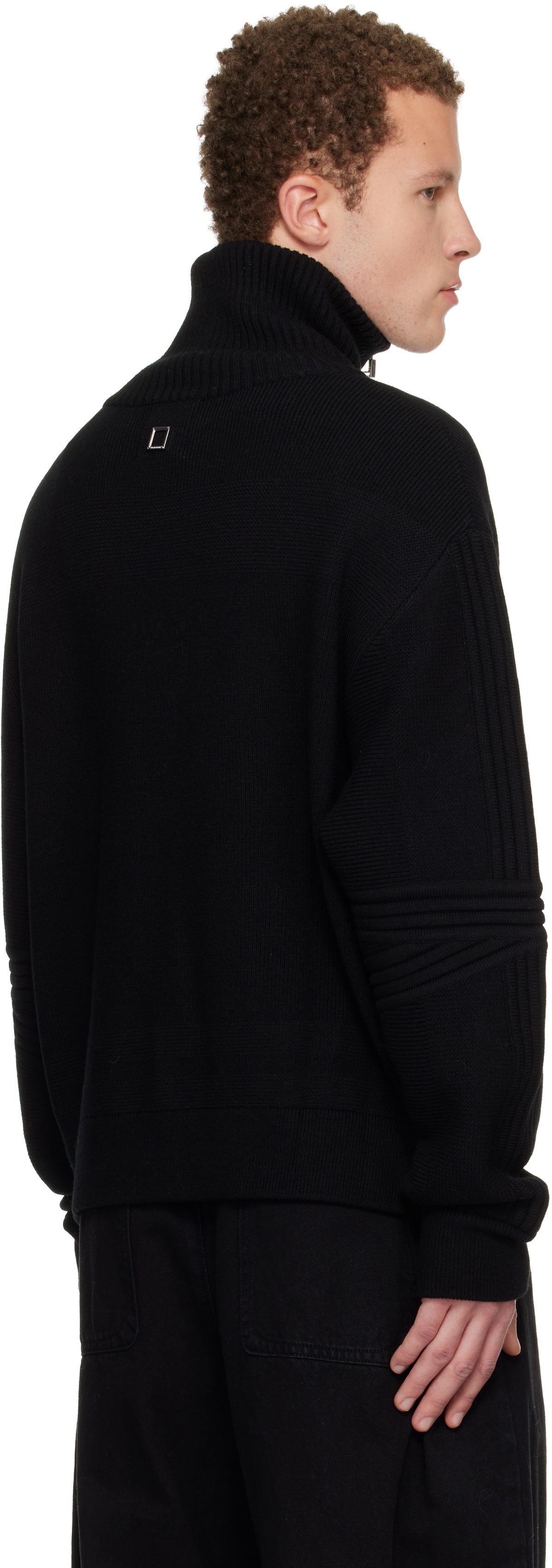 WOOYOUNGMI Black High-Neck Zip-Up Sweater