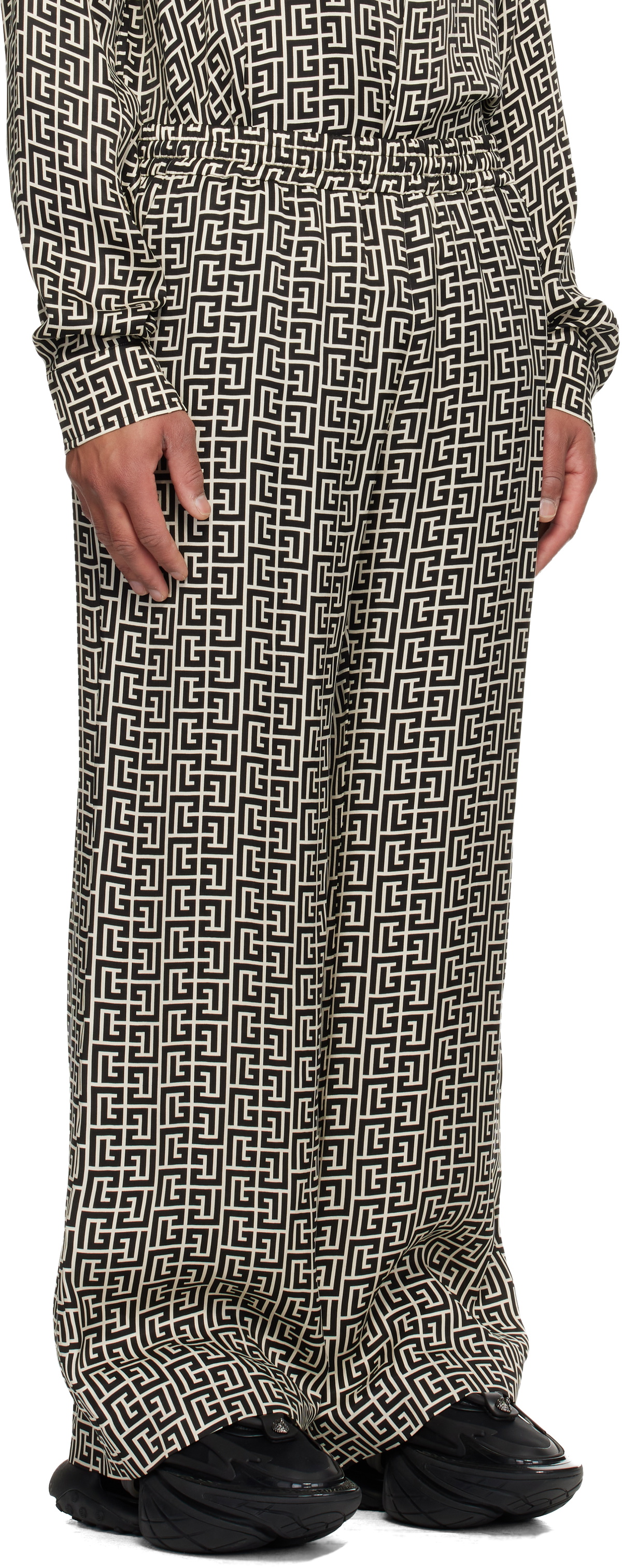 Balmain Off-White & Black Monogrammed Flowing Trousers