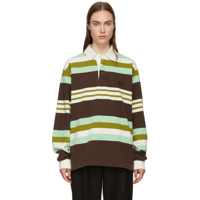 Acne Studios Brown and Green Striped Face Polo Acne Studios