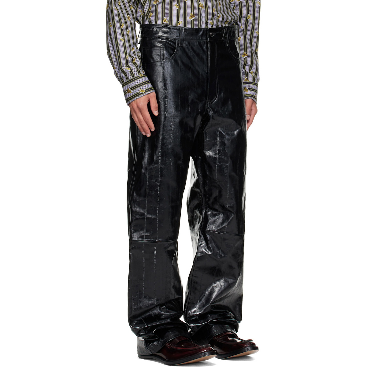 Dries Van Noten Black Loose Leather Pants
