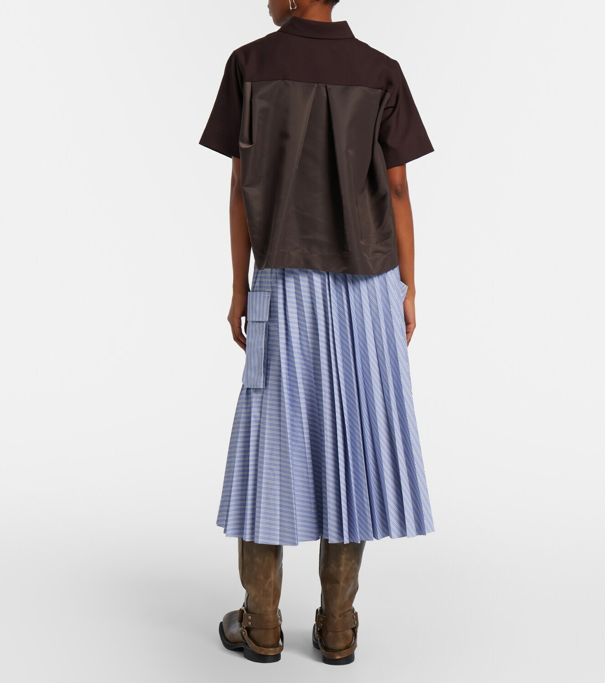 Sacai Striped cotton-blend midi skirt