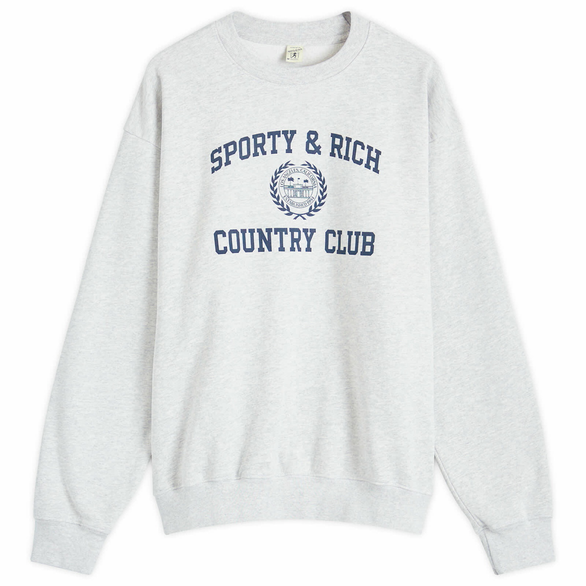 ★Sporty & Rich★ Varsity Crest Crew Neck Sweatshirt Navy CR Sporty & Rich Men's Varsity Crest Crew Sweat in Navy/White