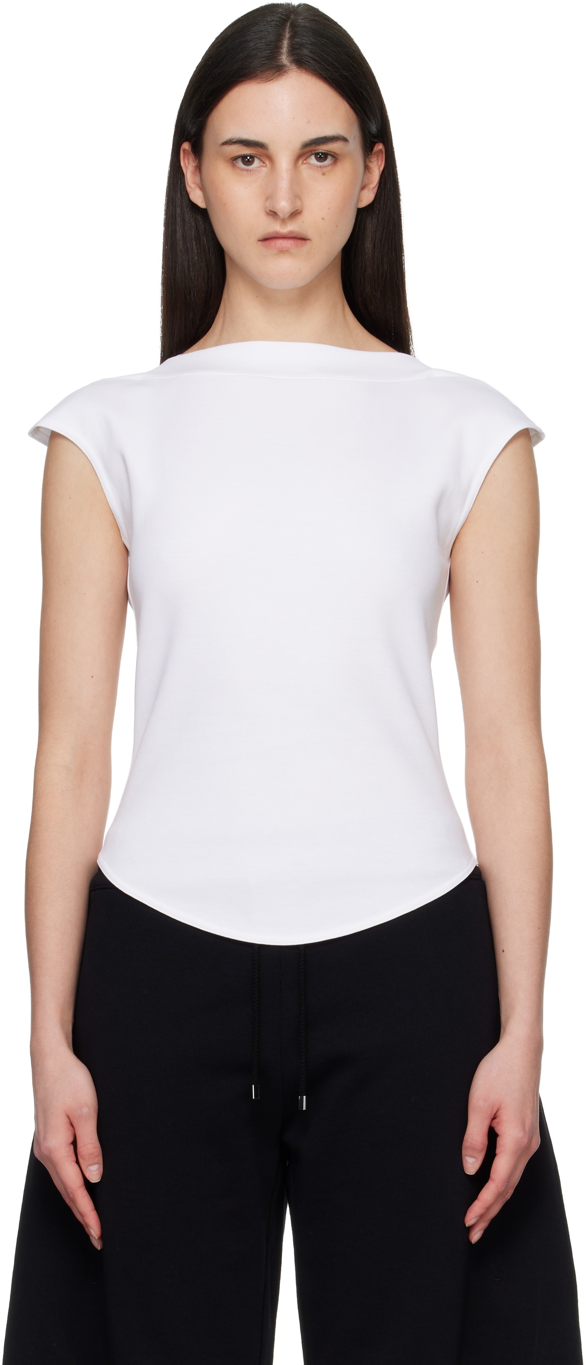 新品ALAÏA ホワイト タンクトップ　値下げ中‼️ Knitted silk-blend top in white - Alaia | Mytheresa