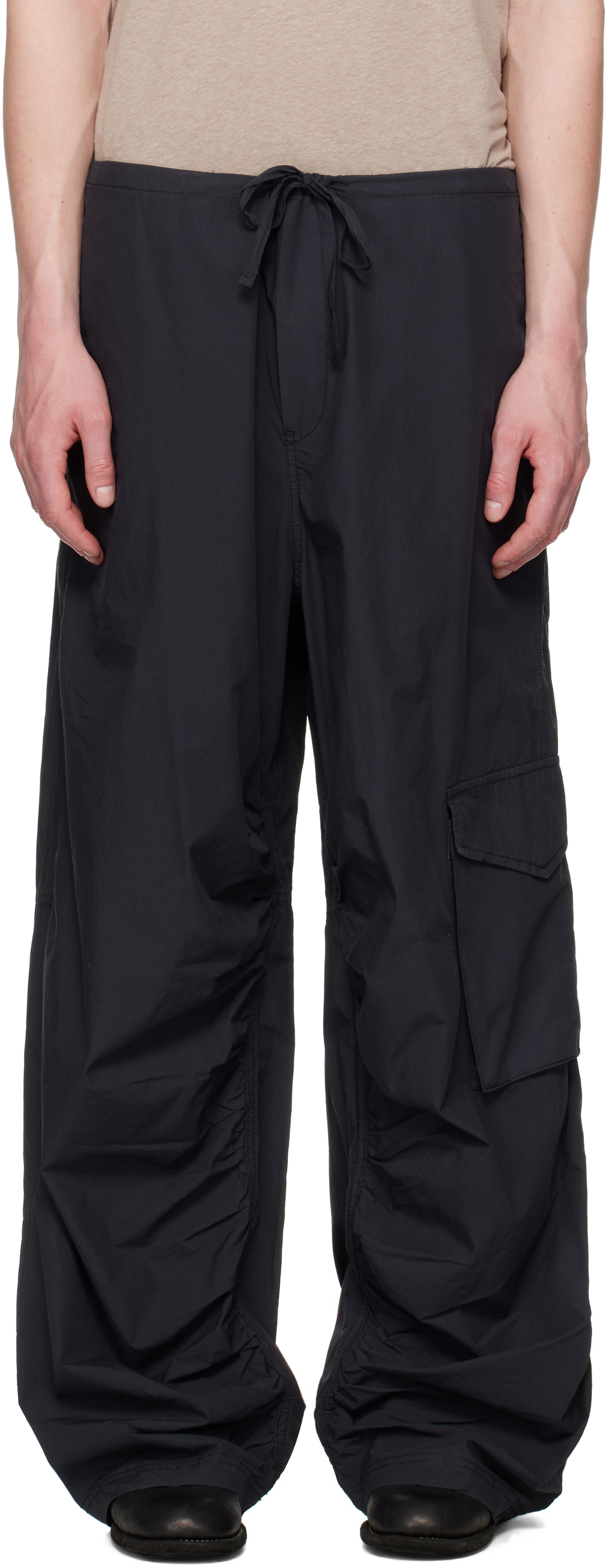 HOPE Black Loose Drawstring Collapse Cargo Pants