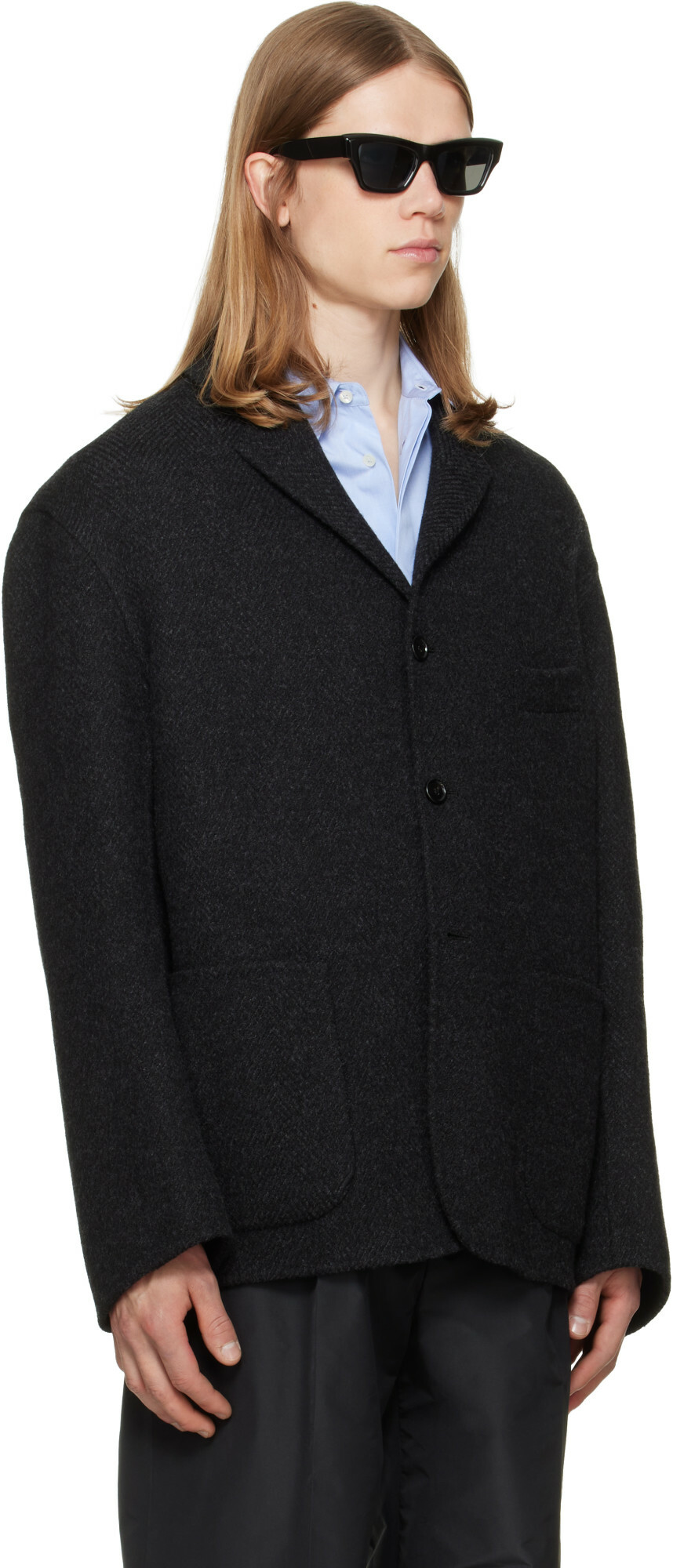 Jil Sander Gray Wool Chevron Jacket