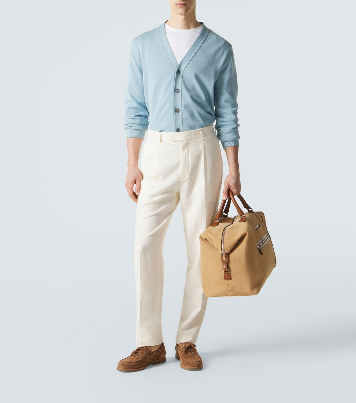 Kiton Leather-trimmed suede duffel bag
