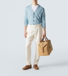 Kiton Leather-trimmed suede duffel bag
